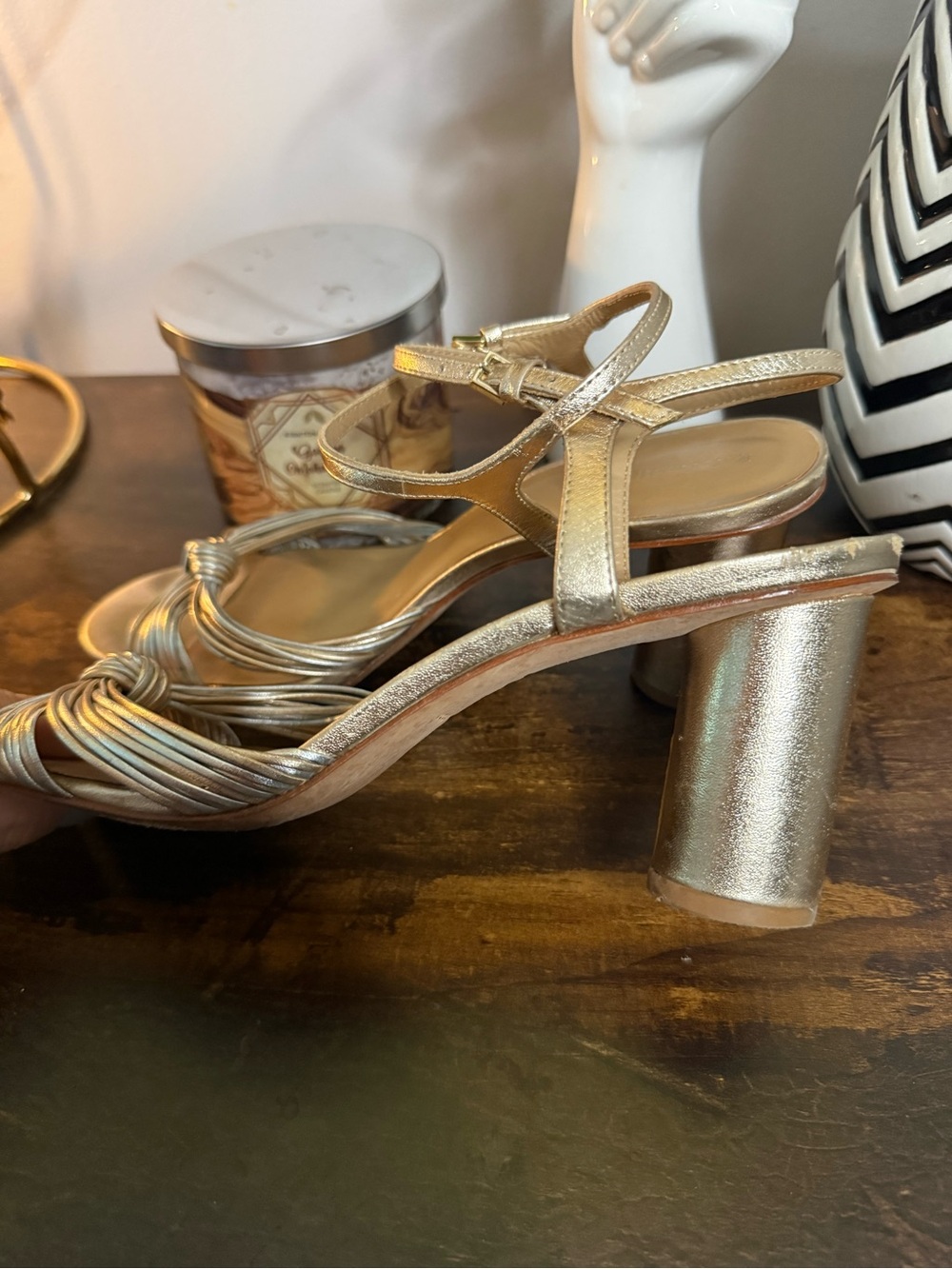 Reformation Metallic Gold Knotted Ankle-Strap Heels - Picture 5 of 8